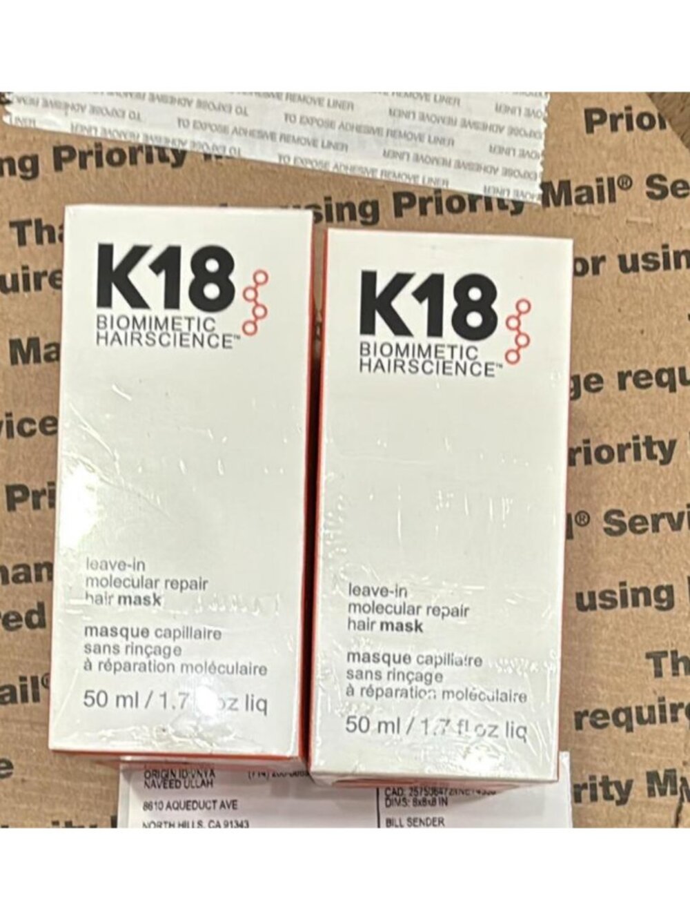 K18 Leave-In Molecular Repair Hair Mask 50ml Salon Hair Treatment 2 Pack NEW